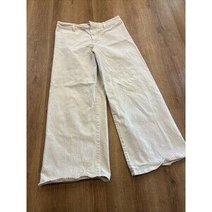 Womens Universal Thread Ivory Jeans Size 14 High Rise Wide Leg Crop Stretch Flaw